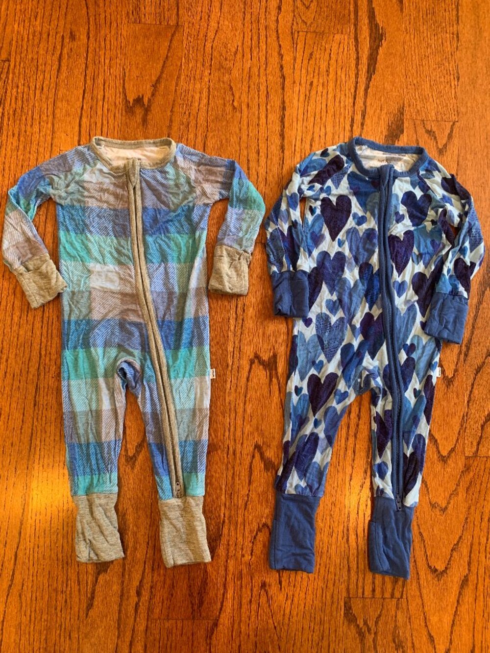 Little Sleepies Artic Plaid & Blue Hearts & Crafts Zippy Pajamas Lot (2) | 3-6M